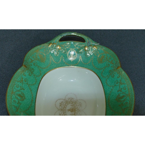 64 - A Wedgewood fruit service W1505 on white and green ground with all over gilt figure, swag and scroll... 