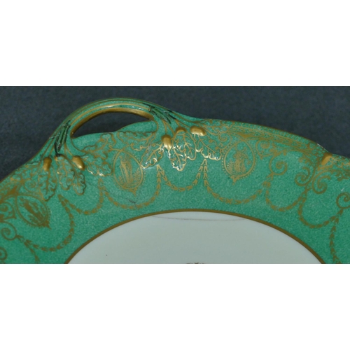 64 - A Wedgewood fruit service W1505 on white and green ground with all over gilt figure, swag and scroll... 