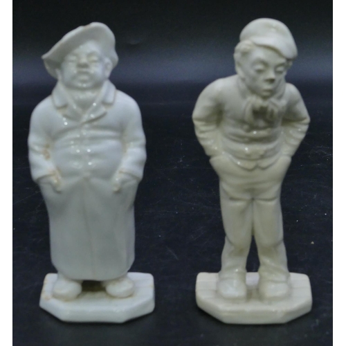 66 - 2 Royal Doulton Dickens caricatures on white ground (chip to hat on 1), 14cm high. (2)