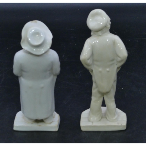 66 - 2 Royal Doulton Dickens caricatures on white ground (chip to hat on 1), 14cm high. (2)