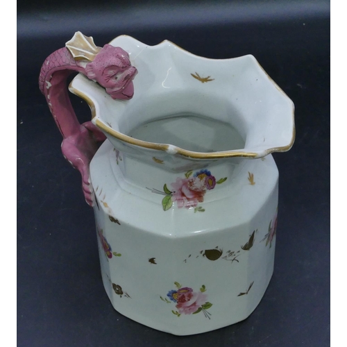 70 - A 19th Century Masons style octagonal shaped jug with lizard shaped handle on white ground with mult... 