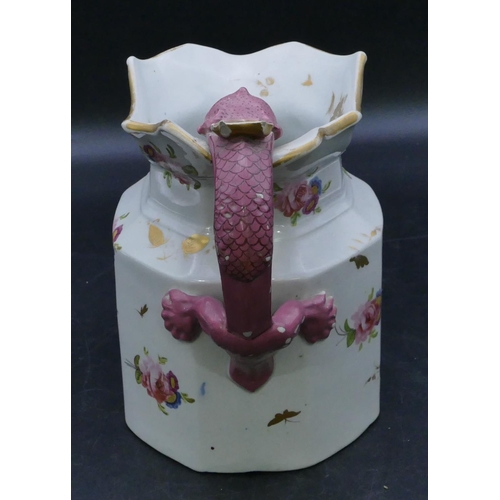 70 - A 19th Century Masons style octagonal shaped jug with lizard shaped handle on white ground with mult... 