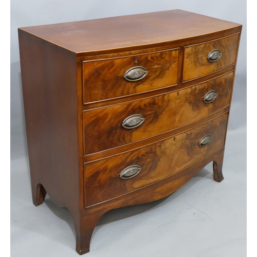 746 - A 19th Century small mahogany bow fronted chest of drawers with part inlaid stringing, 2 short, 2 lo... 