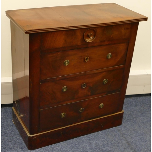 747 - A small 19th Century mahogany straight front chest of drawers with 4 long graduated drawers, drop br... 