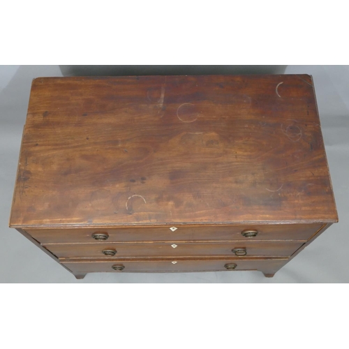 749 - A 19th Century mahogany straight front chest of drawers with reeded rim, 3 long drawers with drop br... 