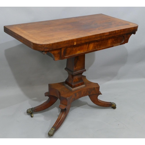 750 - A 19th Century mahogany card table with banded decoration, swivel hinged top enclosing green baize i... 