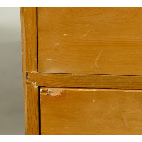 754 - A 19th Century pine straight front chest of drawers with 2 short, 3 long graduated drawers with drop... 