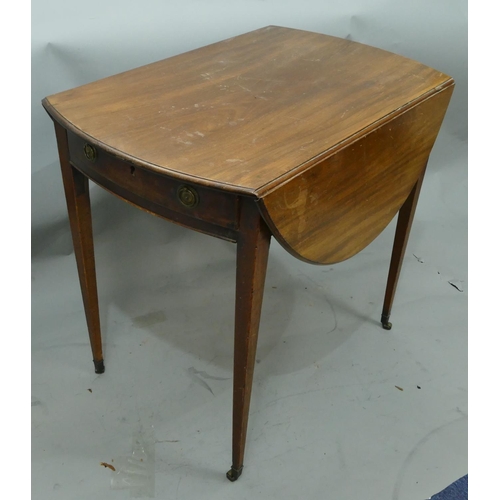 756 - A 19th Century mahogany oval drop leaf Pembroke table with single drawer, on square tapering legs wi... 