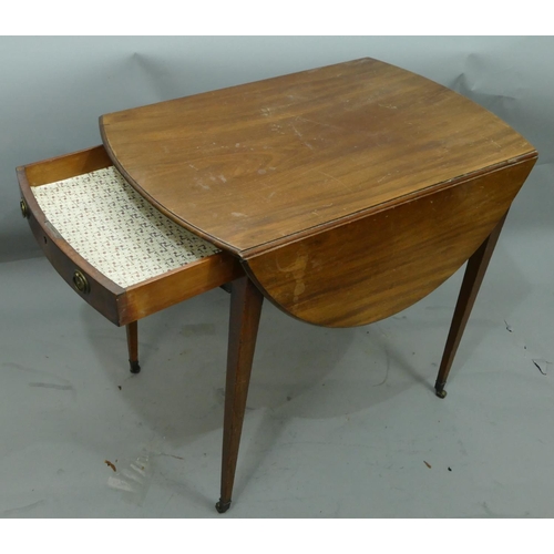 756 - A 19th Century mahogany oval drop leaf Pembroke table with single drawer, on square tapering legs wi... 