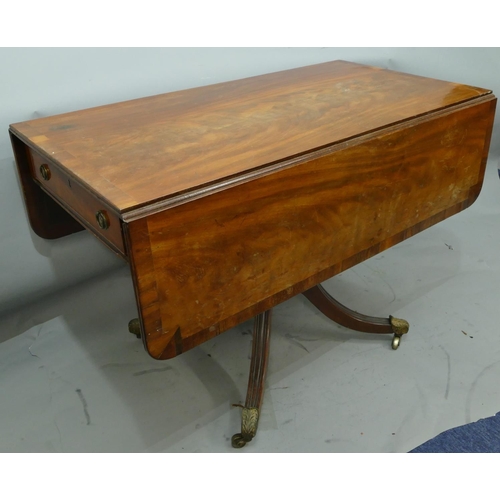 760 - A 19th Century mahogany Pembroke table with banded top, 1 drawer, 1 dummy drawer, on centre column s... 