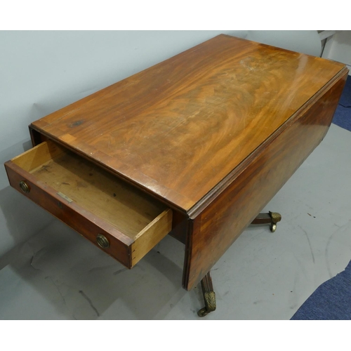 760 - A 19th Century mahogany Pembroke table with banded top, 1 drawer, 1 dummy drawer, on centre column s... 