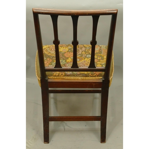 768 - A 19th Century mahogany single chair with reeded bar back, needlework overstuffed seat on square tap... 