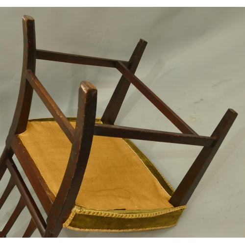 768 - A 19th Century mahogany single chair with reeded bar back, needlework overstuffed seat on square tap... 