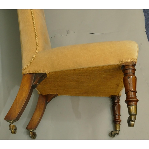 769 - A 19th Century mahogany framed prayer/nursing chair with cream velvet overstuffed seat and button ba... 