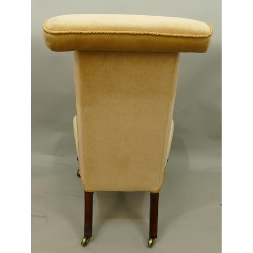 769 - A 19th Century mahogany framed prayer/nursing chair with cream velvet overstuffed seat and button ba... 