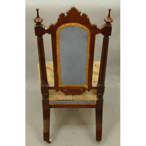 770 - A 19th Century walnut nursing chair with reeded support, needlework overstuffed seat and part back, ... 