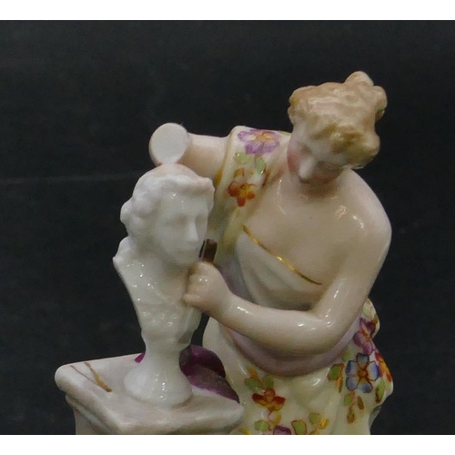 93 - A pair of Continental china figures of a lady artist and sculptor (right hand missing), 12cm high an... 