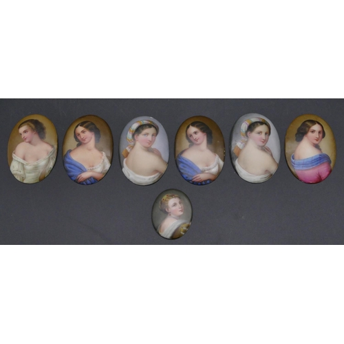 94 - 7 oval porcelain panels of shoulder length portraits of ladies.