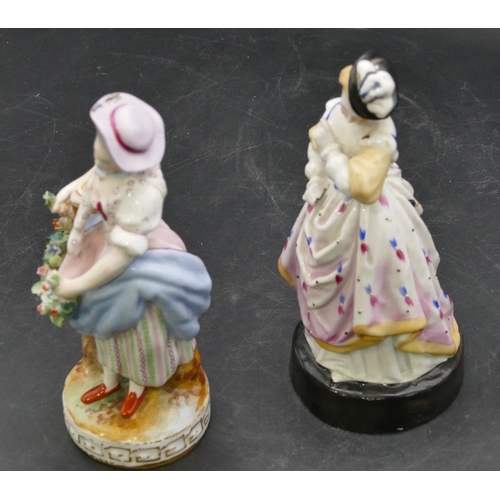 10 - 2 Continental china figures of ladies with round bases, largest 16.5cm high (2)