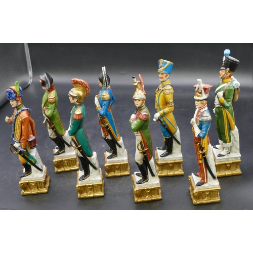 102 - A set of 8 Naples china figures of various military gentlemen 