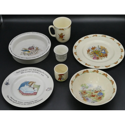 108 - A Wedgwood child's Peter Rabbit bowl and similar plate and small cup, a Royal Doulton Bunnykins chil... 