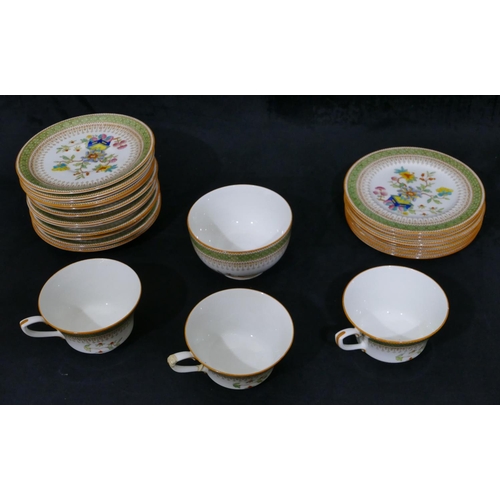 118 - A set of 8 Royal Worcester side plates on white and green ground with multi-coloured floral and gilt... 