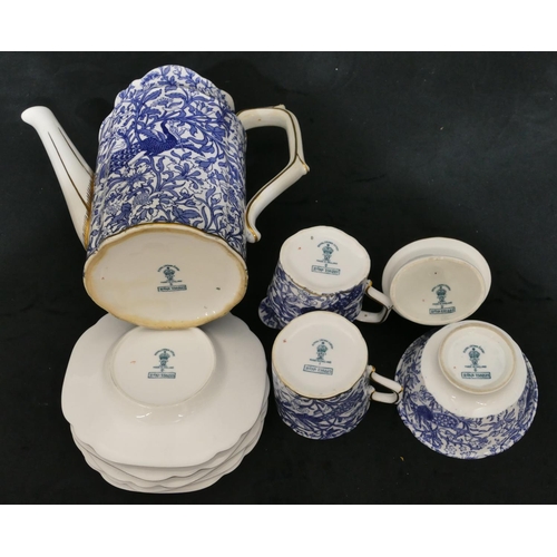 120 - A Royal Crown Derby blue and white coffee service with allover bird, floral and branch decoration, c... 