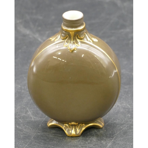 14 - A Locke & Co, Worcester small round bulbous flask shaped vase on brown ground with raised white, flo... 