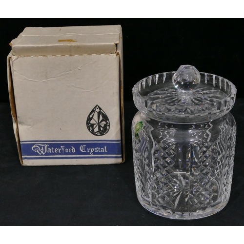 161 - A Waterford crystal round biscuit barrel with cover, 17.5cm high, boxed