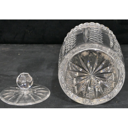 161 - A Waterford crystal round biscuit barrel with cover, 17.5cm high, boxed