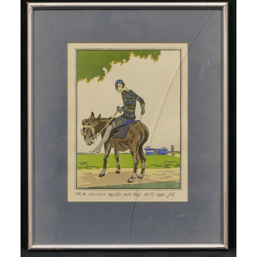 179 - Ettore Tito (1859-1941) watercolour depicting lady on donkey 