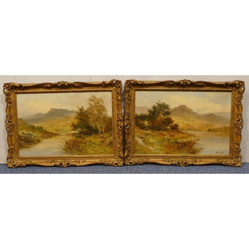 184 - D. Sherrin, pair of oil on canvas's depicting farmers and cattle on riverbank, both signed, in gilt ... 