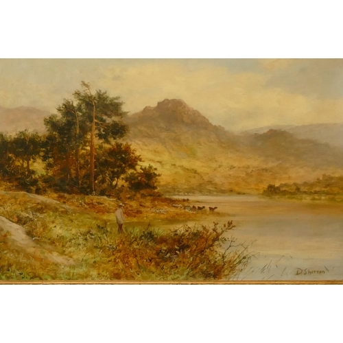 184 - D. Sherrin, pair of oil on canvas's depicting farmers and cattle on riverbank, both signed, in gilt ... 