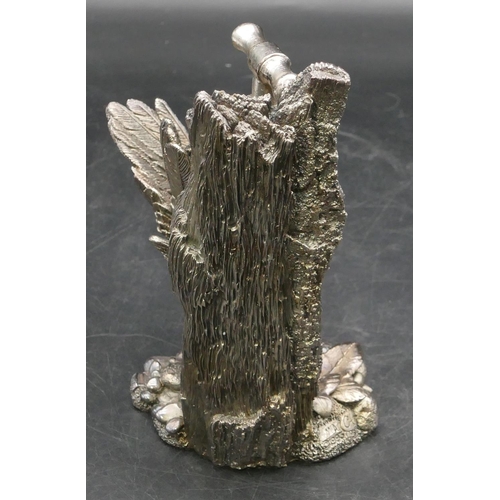 216 - A modern Comyns silver mounted (filled) model of a Blue Tit perched on a tap, 15.2cm high.