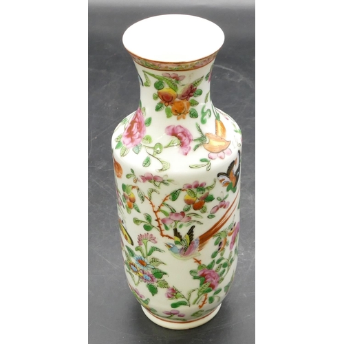 24 - A 19th Century Cantonese round bulbous thin necked trumpet shaped vase on white ground with multi-co... 