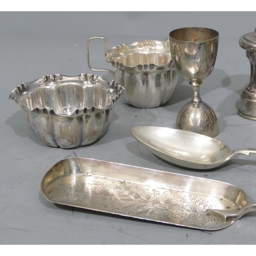 246 - A 4-piece silver plated rectangular shaped condiment set, mustard pot, pair of salts, pepperpot, a p... 