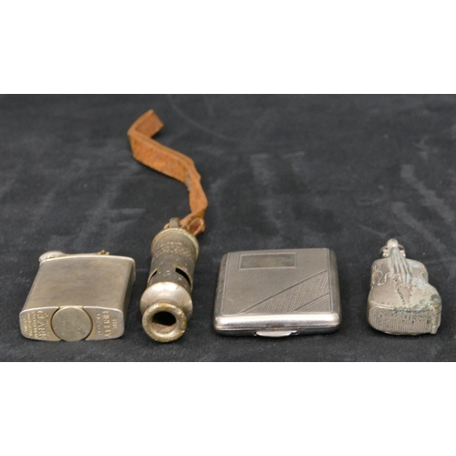 248 - A silver plated novelty vesta case in the form of a cello, a silver plated matchbox case, a Clark 'T... 