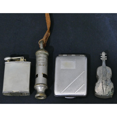 248 - A silver plated novelty vesta case in the form of a cello, a silver plated matchbox case, a Clark 'T... 