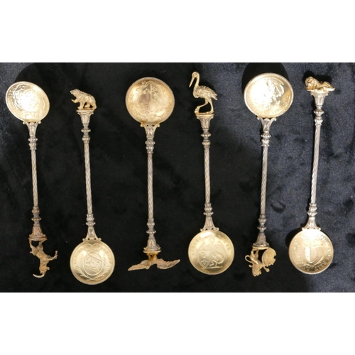 254 - A set of 6 Continental 800 silver coloured metal teaspoons with bird finials, twist stems and coin b... 