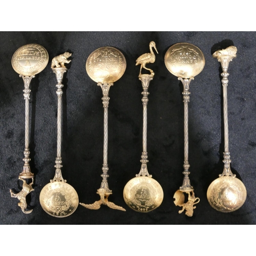 254 - A set of 6 Continental 800 silver coloured metal teaspoons with bird finials, twist stems and coin b... 