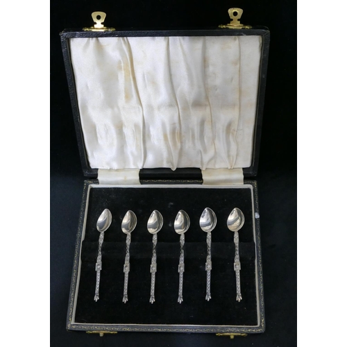 255 - A set of 6 Birmingham silver small coffee spoons with flat handles, raised scroll decoration, 1oz