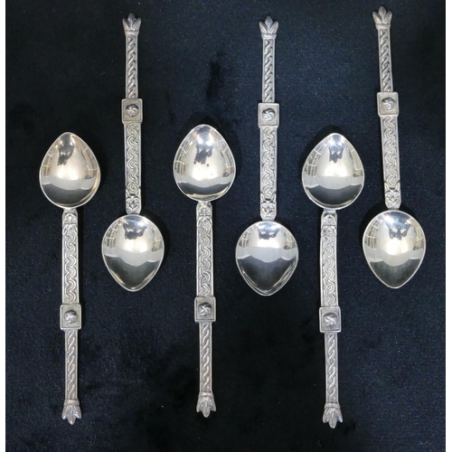 255 - A set of 6 Birmingham silver small coffee spoons with flat handles, raised scroll decoration, 1oz