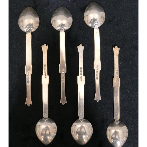 255 - A set of 6 Birmingham silver small coffee spoons with flat handles, raised scroll decoration, 1oz