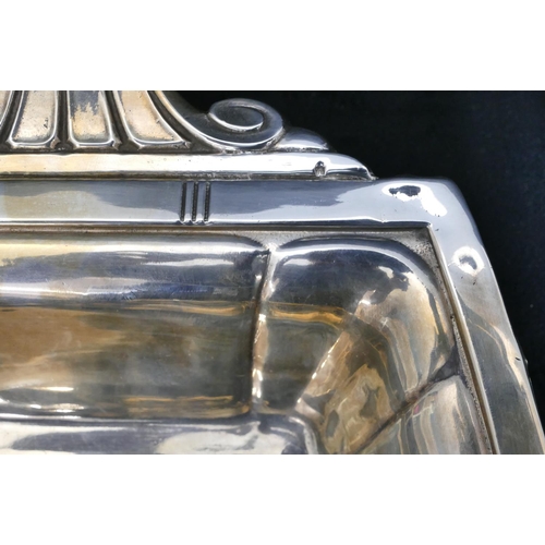 266 - A Continental silver rectangular 2-handled bowl with embossed scroll decoration, 44cm wide, 20.1oz