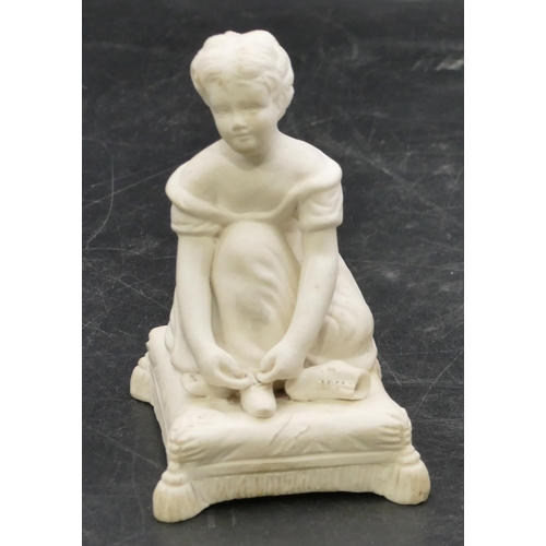 27 - A Paragon figure of a seated young girl tying her shoe lace on a cushion, 9cm high, another Paragon ... 