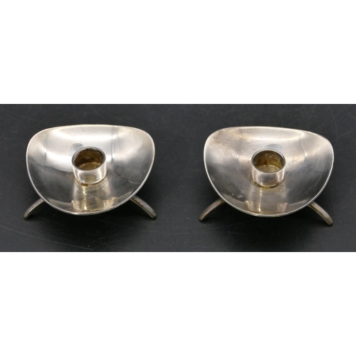 270 - A pair of Cohr Denmark Alta silver coloured metal small candlesticks, splayed feet, 6cm wide, 1.9oz