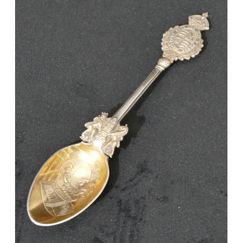 272 - A silver coloured metal Coronation spoon with gilt bowl in fitted red leather case (unmarked)