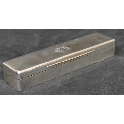 279 - A London silver plain rectangular shaped lidded box, engraved monogram to lid,  hinged lid, 16.5cm l... 