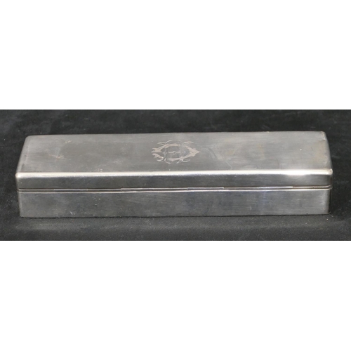 279 - A London silver plain rectangular shaped lidded box, engraved monogram to lid,  hinged lid, 16.5cm l... 