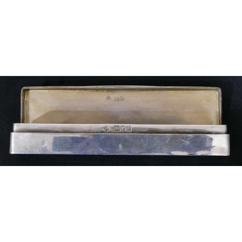 279 - A London silver plain rectangular shaped lidded box, engraved monogram to lid,  hinged lid, 16.5cm l... 